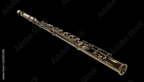 Flutes classical orchestra musical instrument closeup isolated on black background