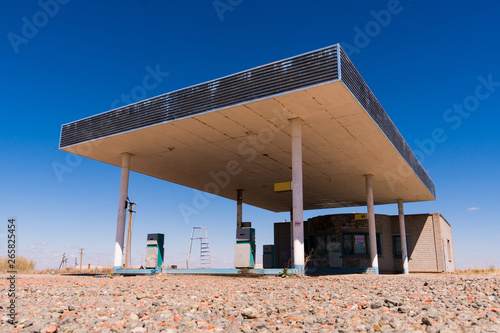 Old abandoned roadside truck stop fuel station near the small Texas town of Sierra Blanca