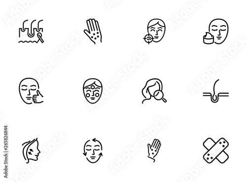 Skin and face line icon set. Allergic rash, face lifting, cream. Skin care concept. Can be used for topics like cosmetology, beauty salon, clinic