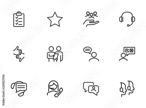 Surveys line icon set. Call center, operator, customer. Customer support concept. Can be used for topics like rate, feedback, review