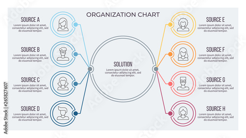 Business infographic. Circular chart with 8 options, steps. Vector circle diagram. Editable line.