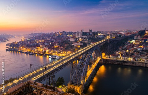 Scenic view of the Porto Old Town pier architecture over Duoro river in Porto, Portugal