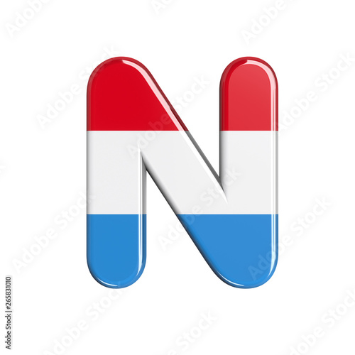 Luxembourg letter N - Capital 3d Luxembourgish flag font - suitable for Luxembourg, flag or finance related subjects