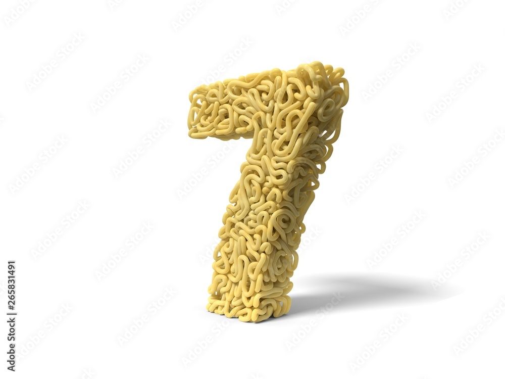 Fototapeta premium noodle in shape of number 7. curly spaghetti for cooking. 3d illustration