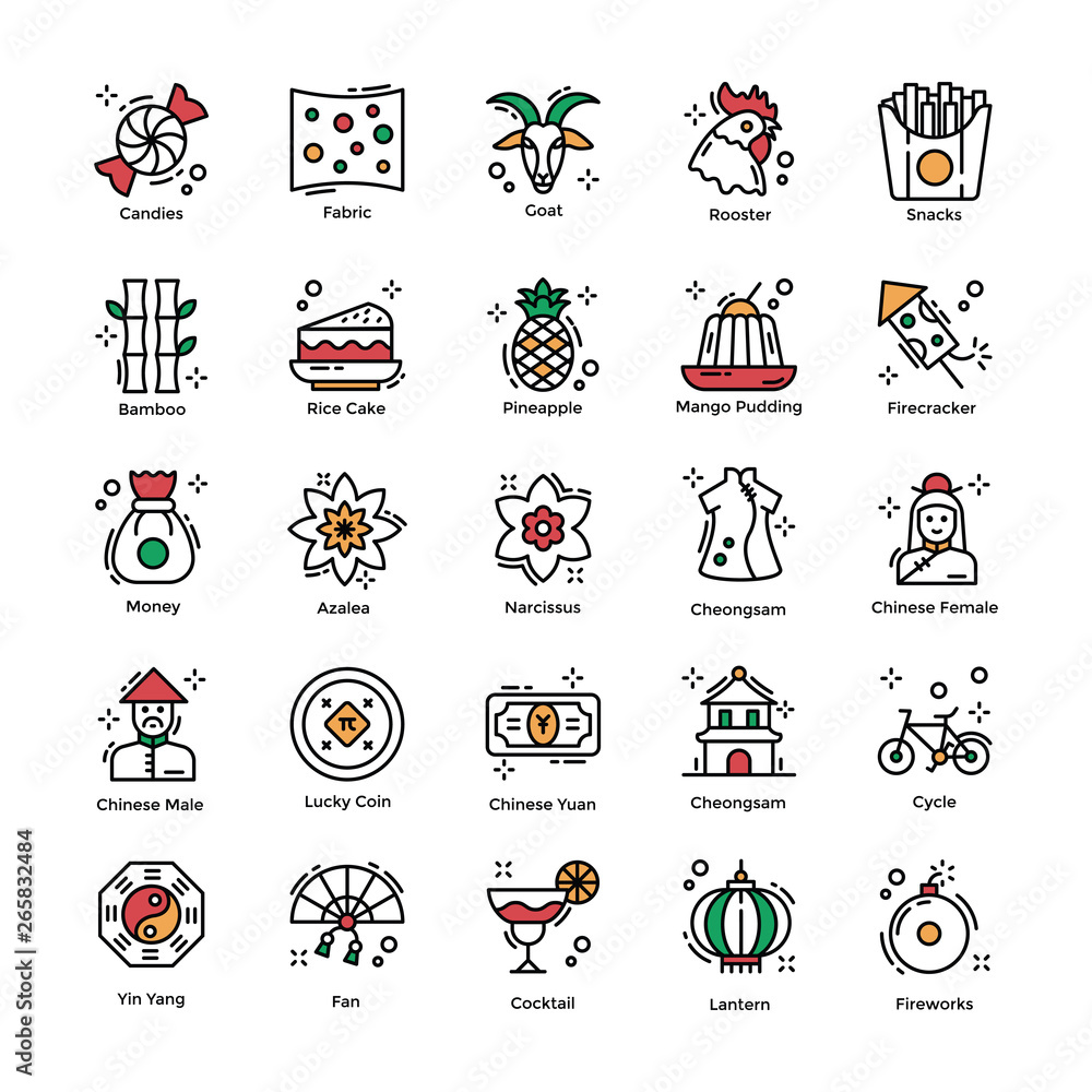 Chinese New Year Celebrations Flat Icons Pack