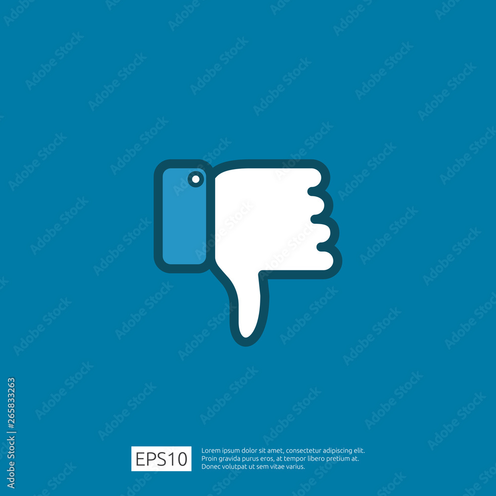 bad review concept. dislike bubble message symbol. hand thumbs down button logo icon. Social network flat design style banner concept vector illustration.