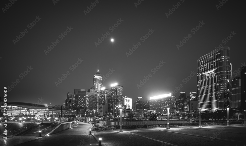 Fototapeta premium Hong Kong night view in Black and white