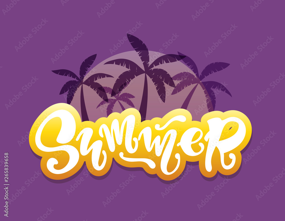 Obraz premium Summer Party Vibes - hand drawn doodle lettering label with palm tree