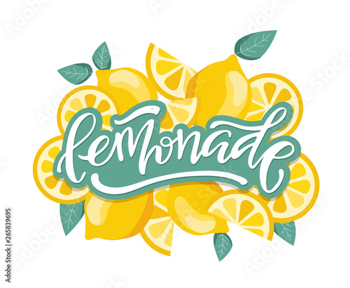 Lemonade - hand drawn doodle lettering label art design with lemon