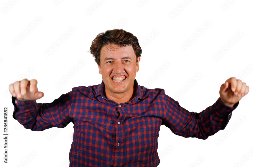 young happy and excited man smiling cheerful celebrating achievement or business project success gesturing joyful and charming isolated on white background young happy and excited man smiling cheerful celebrating achievement or business project success gesturing joyful and charming isolated on white background