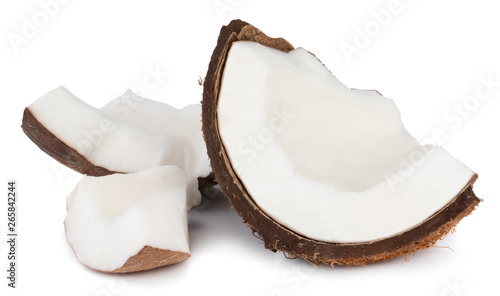 Coconut pieces isolated on white background with clipping path