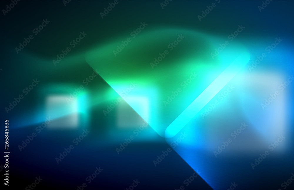 Fototapeta premium Neon glowing techno lines, hi-tech futuristic abstract background template with square shapes