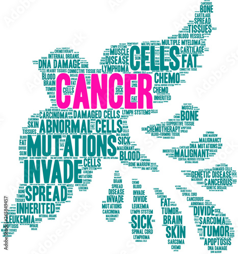 Cancer word cloud on a white background. 