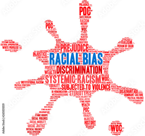  Racial Bias word cloud on a white background. 