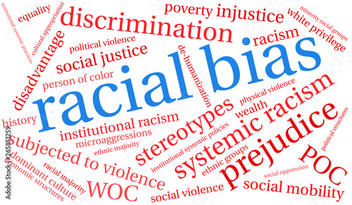 Racial Bias word cloud on a white background. 