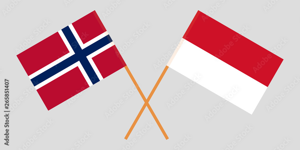 Indonesia and Norway. The Indonesian and Norwegian flags. Official colors. Correct proportion. Vector
