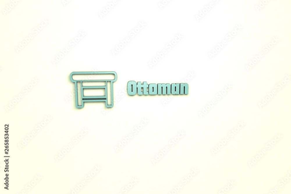 Illustration of Ottoman with blue text on light background Illustration of Ottoman with blue text on light background