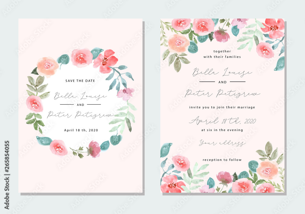 wedding invitation with floral watercolor frame
