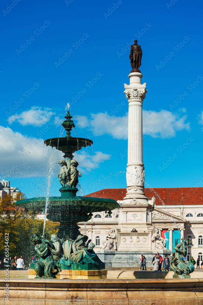 Lisbon, Portugal - February 11, 2018: The southern fountain in Lisbon, Portugal