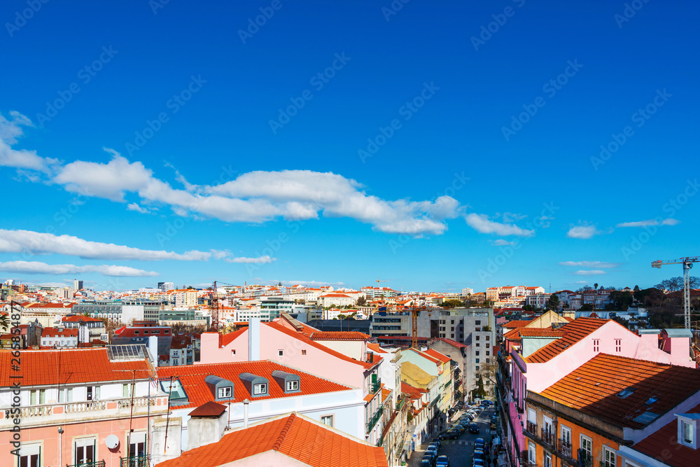 Fototapeta premium Lisbon, Portugal.- February 11, 2018: Street view of downtown in Lisbon, Portugal, Europe