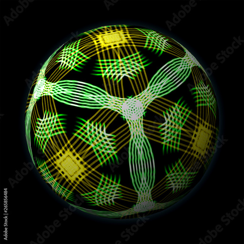 Artfully designed and colorful ball, 3D illustration on black background