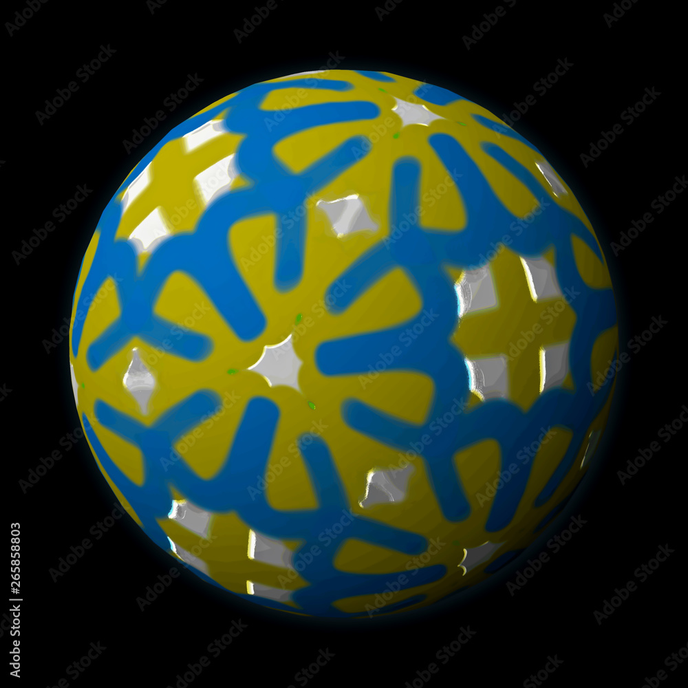 Artfully designed and colorful ball, 3D illustration on black background Artfully designed and colorful ball, 3D illustration on black background