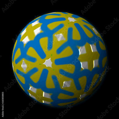 Artfully designed and colorful ball  3D illustration on black background