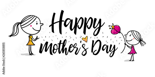Mother's Day - Tochter schenkt iher Mutter Blume - Muttertagskarte horizontal