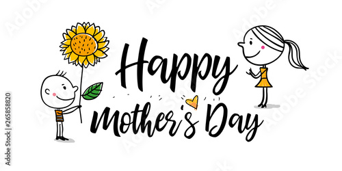 Mother's Day - Junge schenkt seiner Mutter Sonnenblume - Muttertagskarte horizontal