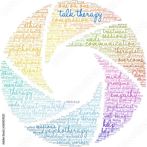 Talk Therapy Word Cloud on a white background. 