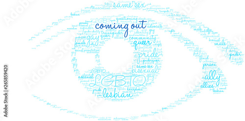 Coming Out Word Cloud on a white background. 