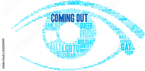 Coming Out LGBTQ Word Cloud on a white background. 