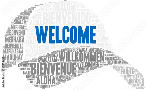 International Welcome Word Cloud on a white background. 