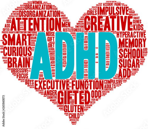 ADHD Word Cloud on a white background. 