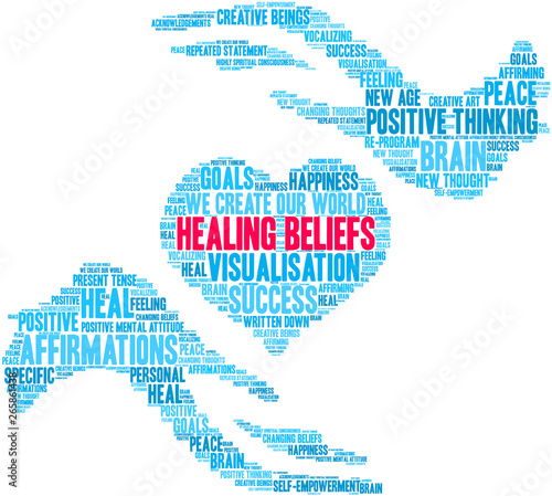 Healing Beliefs Word Cloud on a white background. 