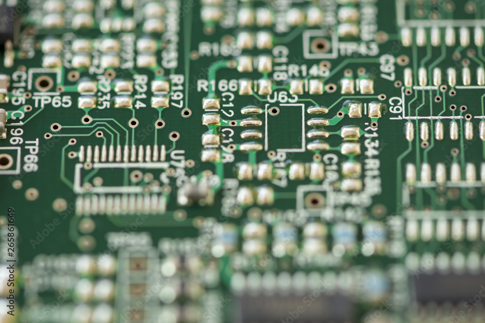 Close-up of a motherboard. Circuit with electronic components Close-up of a motherboard. Circuit with electronic components