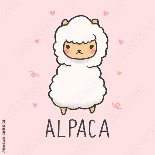 Cute Alpaca cartoon hand drawn style