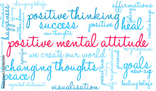 Positive Mental Attitude Word Cloud on a white background. 