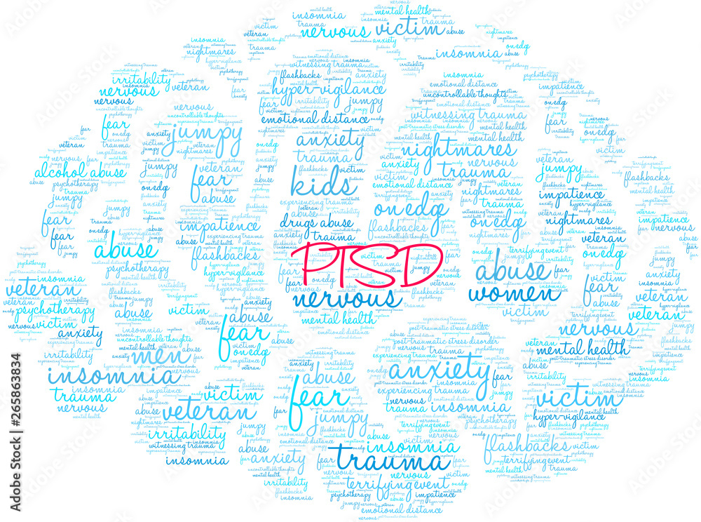 PTSD Word Cloud on a .white background. 
