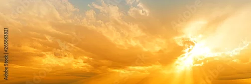 Obraz  z motywem sunset sky panorama landscape background natural color of evening landscape with setting sun light coming through clouds panoramic view