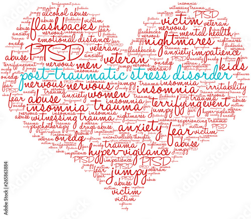 Post-Traumatic Stress Disorder Word Cloud on a white background. 