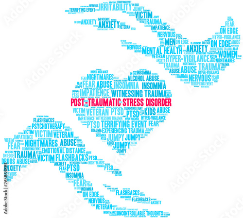 Post-Traumatic Stress Disorder Word Cloud on a white background. 