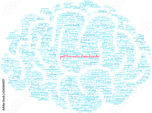 Post-Traumatic Stress Disorder Word Cloud on a white background. 