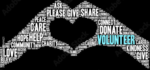 Volunteer Word Cloud on a black background. 