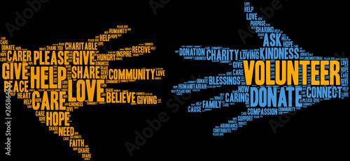 Volunteer Word Cloud on a black background. 