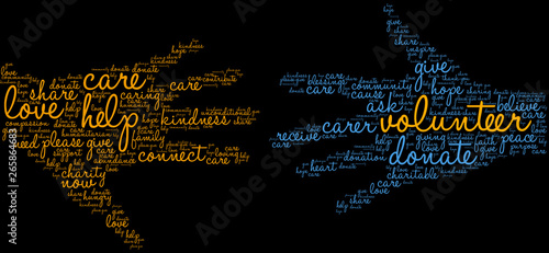 Volunteer Word Cloud on a black background. 