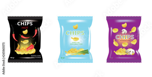 Various potato chips bags. vector illustration