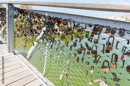 Israel, Tel Aviv, love lock on the Hataarucha bridge photo