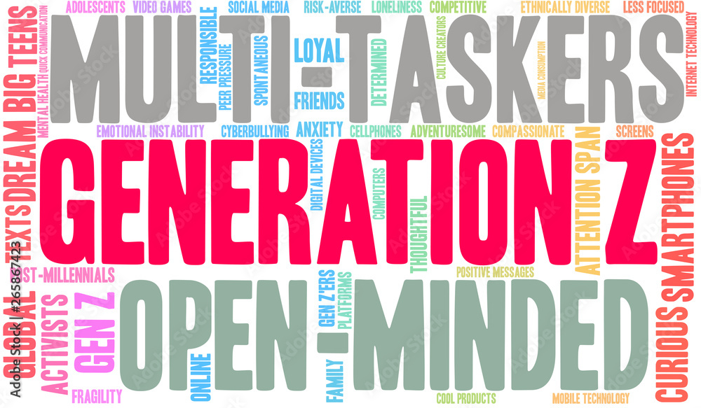 Generation Z Word Cloud on a white background. Generation Z Word Cloud on a white background.