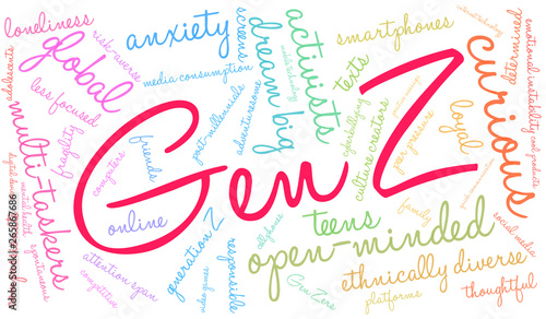 Gen Z Word Cloud on a white background. 